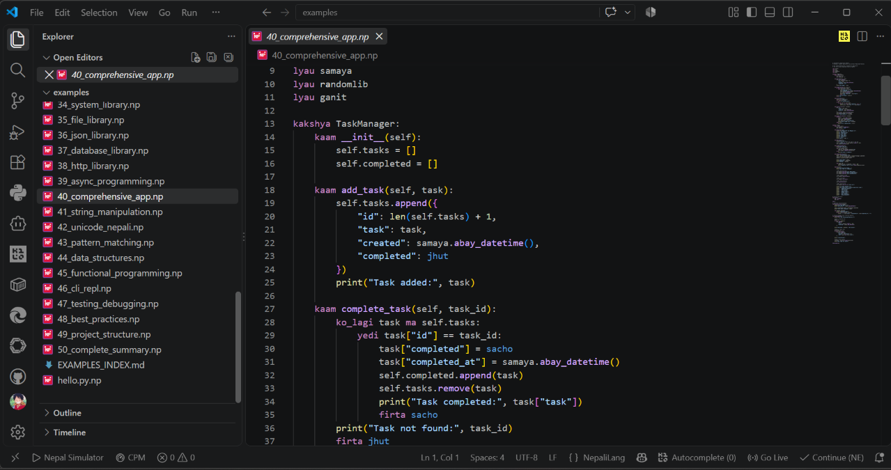 NepaliCode syntax highlighting in the editor